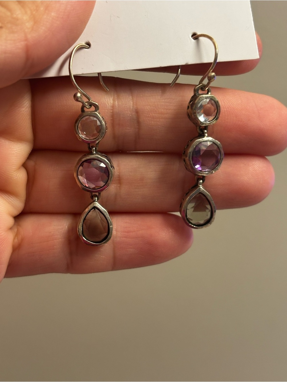 Sterling Silver Purple Drop Gemstone Dangle Earrings